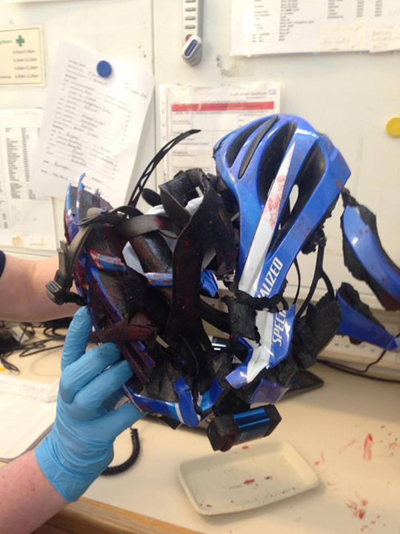 Photo of mangled helmet shared more than 30 million times after cyclist walks away from crash road.cc